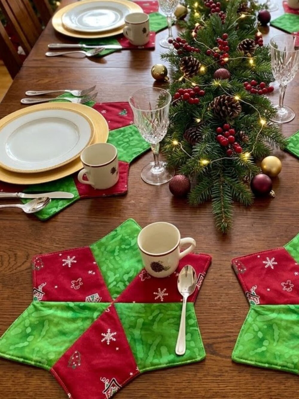 6 Handmade Quilted Star Shaped Christmas Mug Mats Coasters Small Placemats